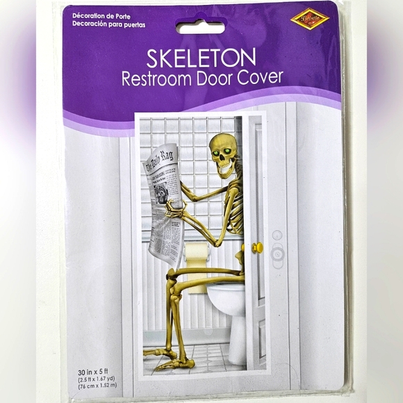 Halloween Skeleton Restroom Door Cover 30 in x 5 ft - Picture 2 of 4